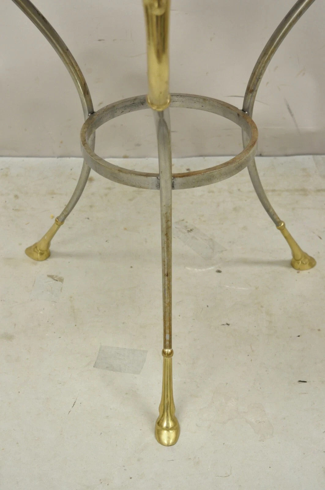Italian Neoclassical Brass Rams Head Round Marble Steel Gueridon Side Table