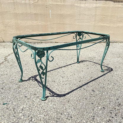 Vintage Woodard Chantilly Rose Green Wrought Iron Garden Patio Coffee Table