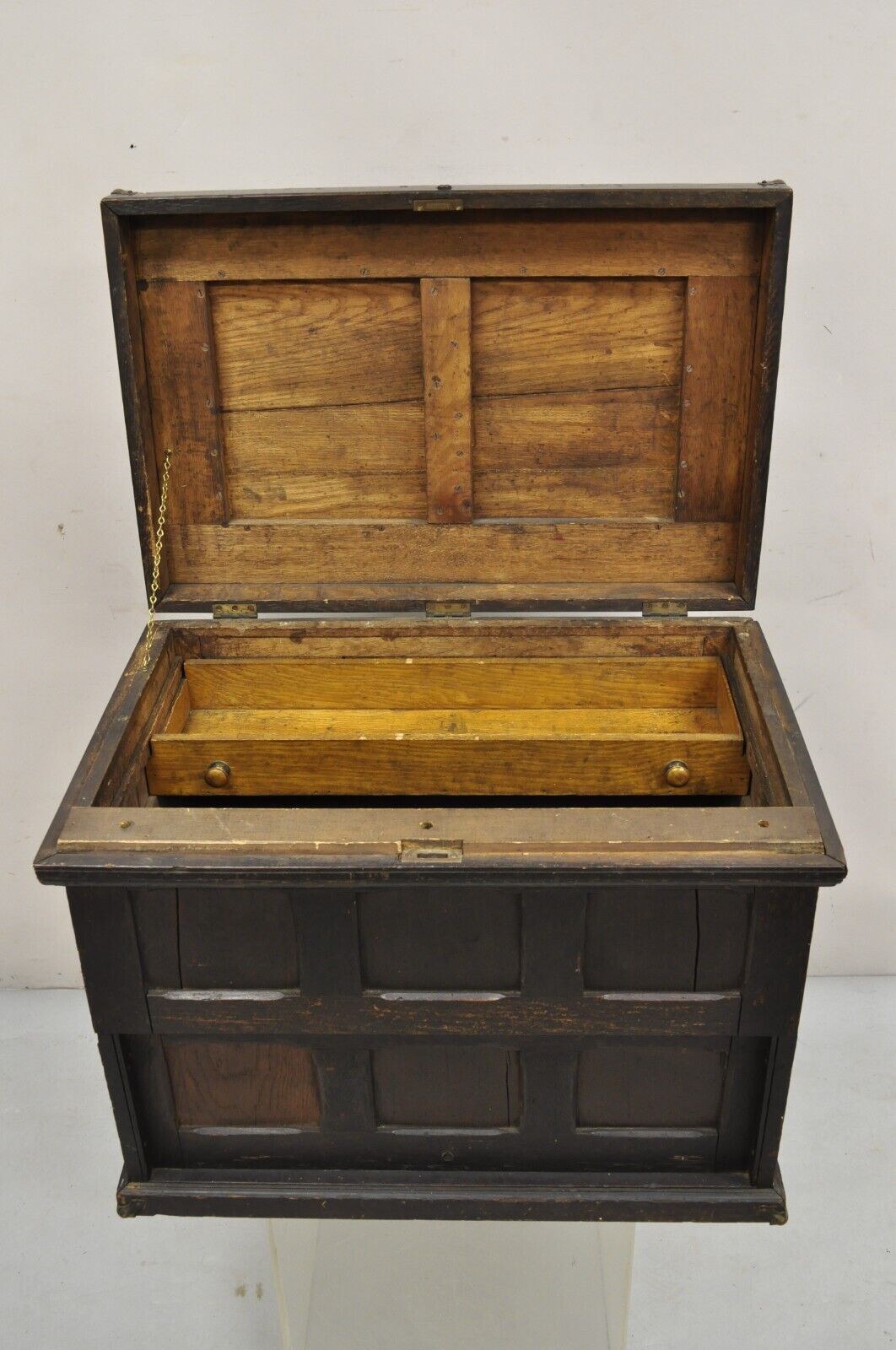 Antique Mission Arts & Crafts Oak Wood Carpenters Tool Chest Cabinet w/ Drawers