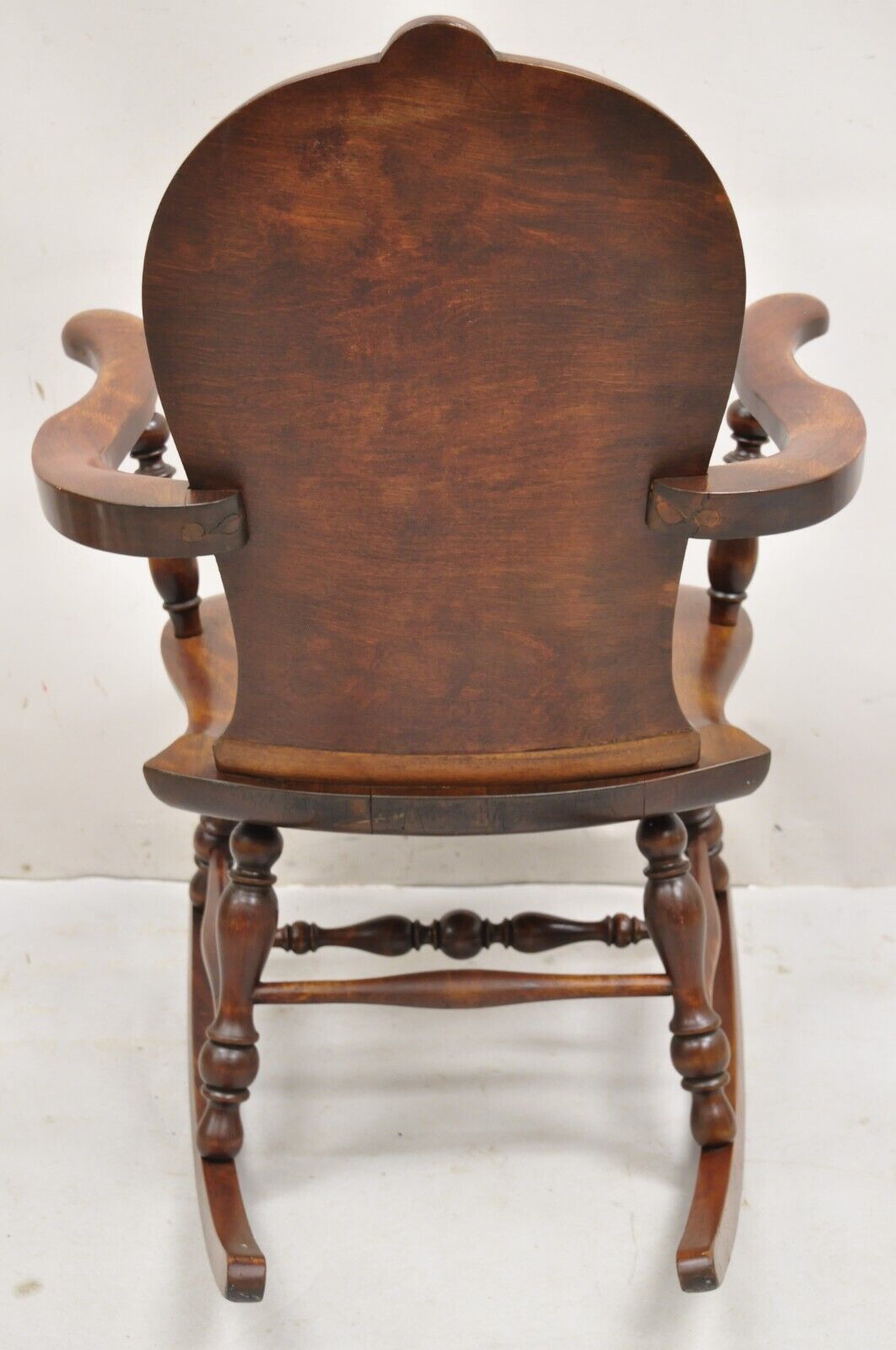Antique Art Nouveau Cherry Wood Rocking Chair Rocker With Wreath Marquetry Inlay