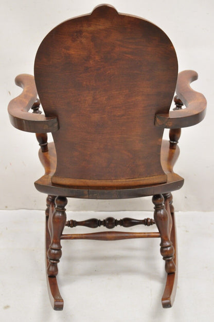 Antique Art Nouveau Cherry Wood Rocking Chair Rocker With Wreath Marquetry Inlay