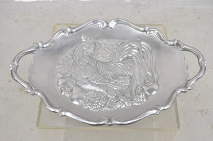 Vintage Lenox Retired Large Rooster Pewter Metal Holiday Serving Platter Tray