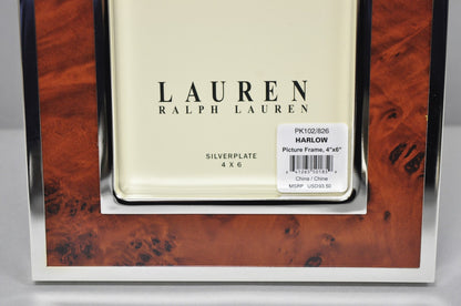 Lauren Ralph Lauren Harlow Burl Wood & Silver Plated 4x6 Photo Picture Frame NIB