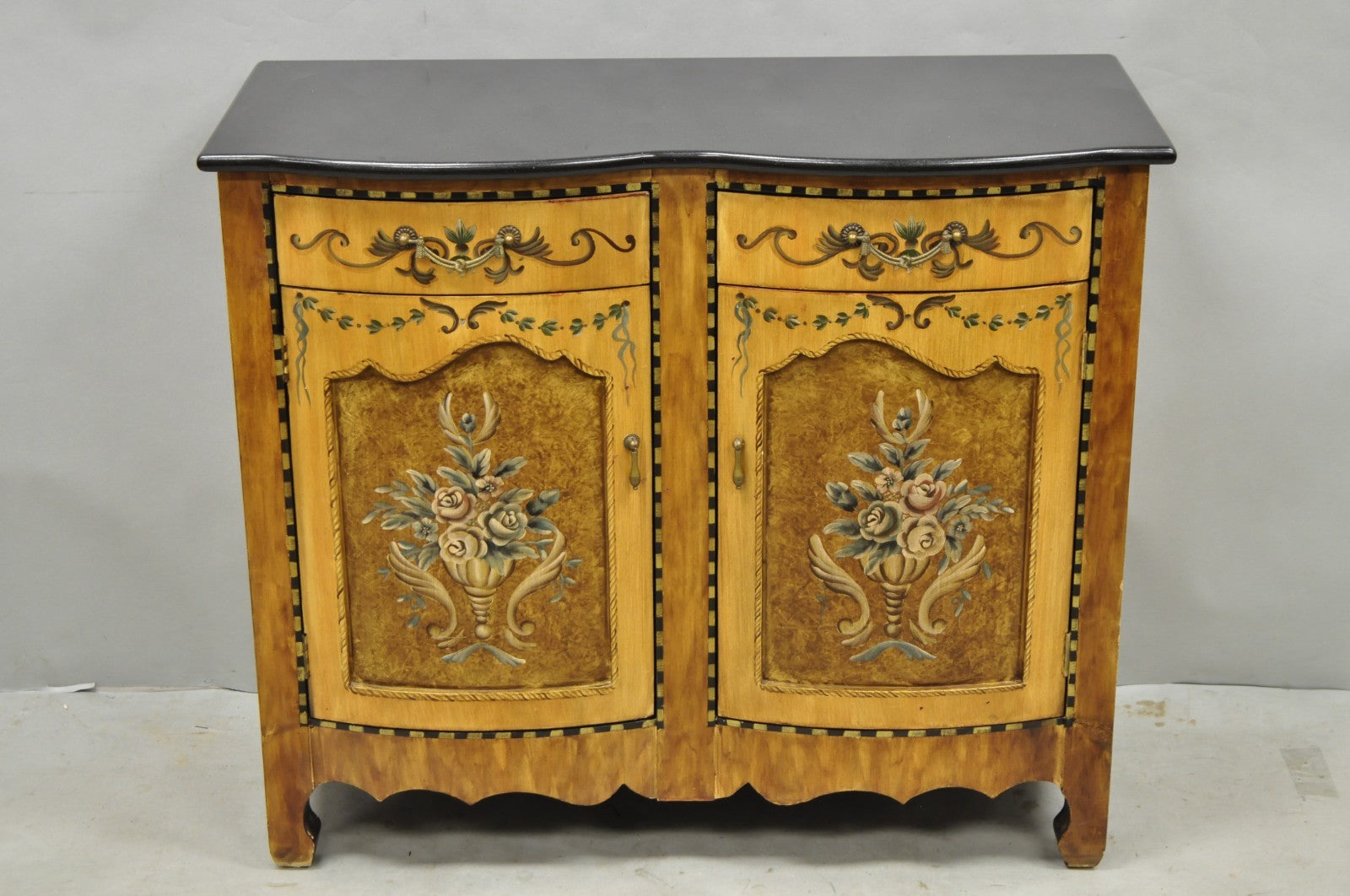 Contemporary French Country Style Marble Top Painted Server Console Cabinet