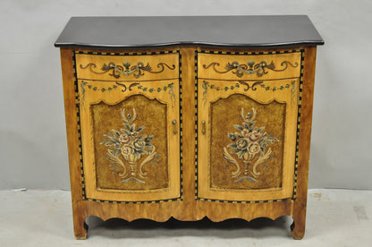 Contemporary French Country Style Marble Top Painted Server Console Cabinet