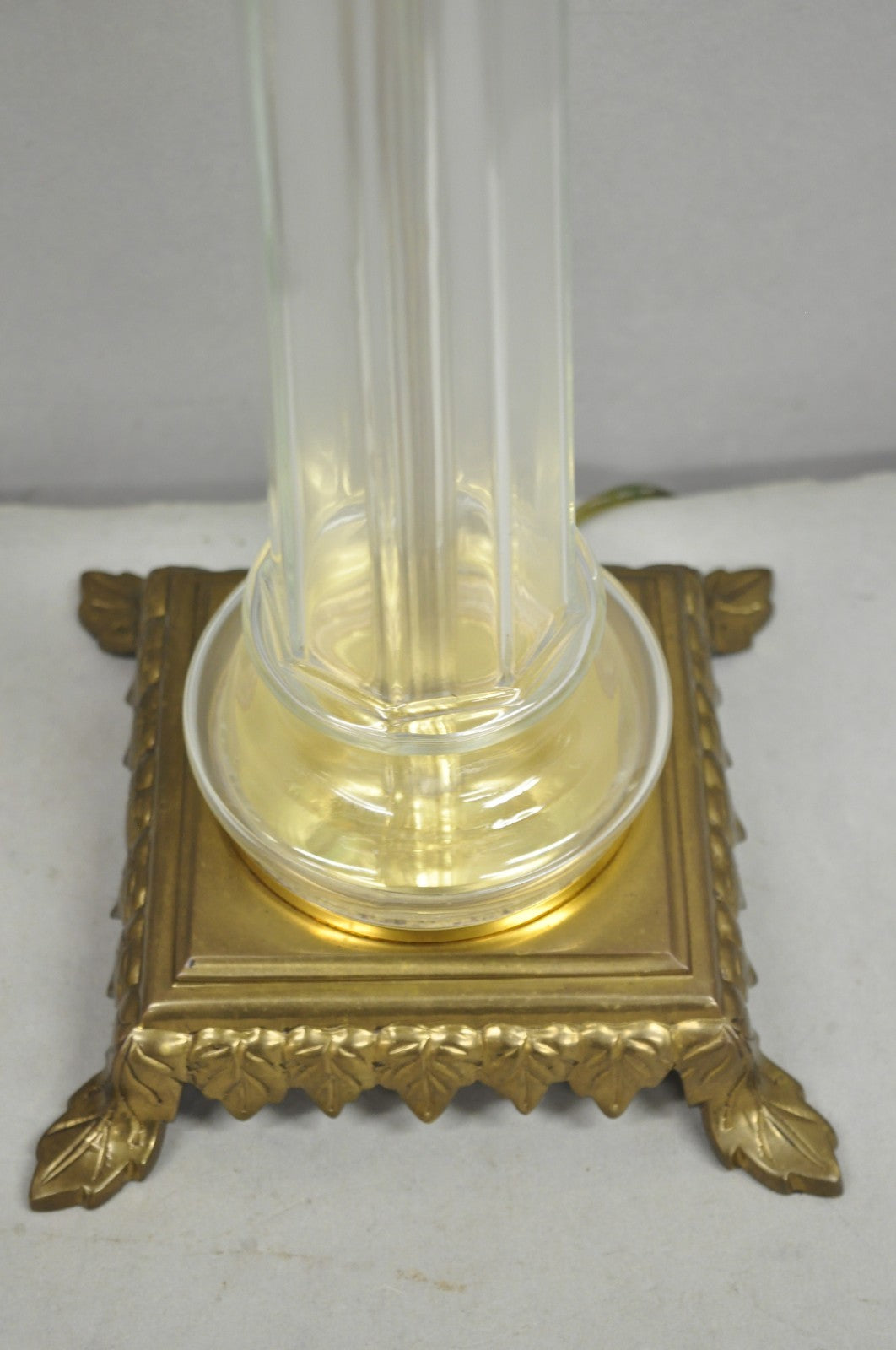 Vintage Chapman French Empire Glass Column Brass Candelabra Table Lamps - a Pair