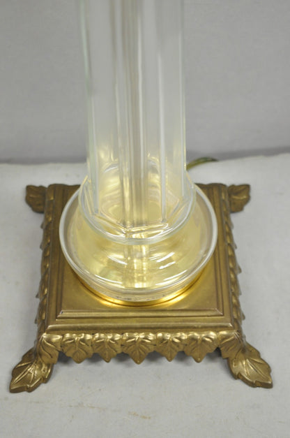 Vintage Chapman French Empire Glass Column Brass Candelabra Table Lamps - a Pair