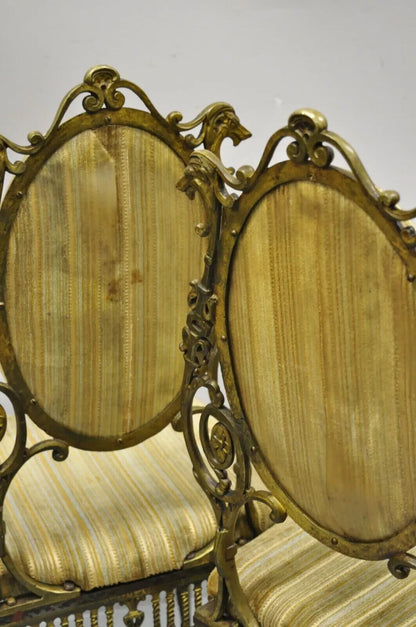 Antique Victorian Bronze Brass Oscar Bach Style Parlor Salon Side Chairs - Pair
