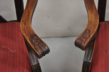 Chippendale Style Mahogany Carved Ball and Claw Dining Arm Chairs - a Pair