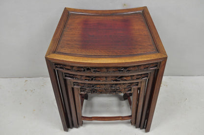 Vintage Chinese Carved Hardwood Curved Frame Nesting Side Tables - Set of 4