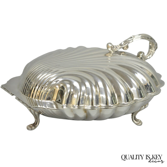 Vintage English Regency Silver Plated Clam Shell Hinged Serving Platter Dish