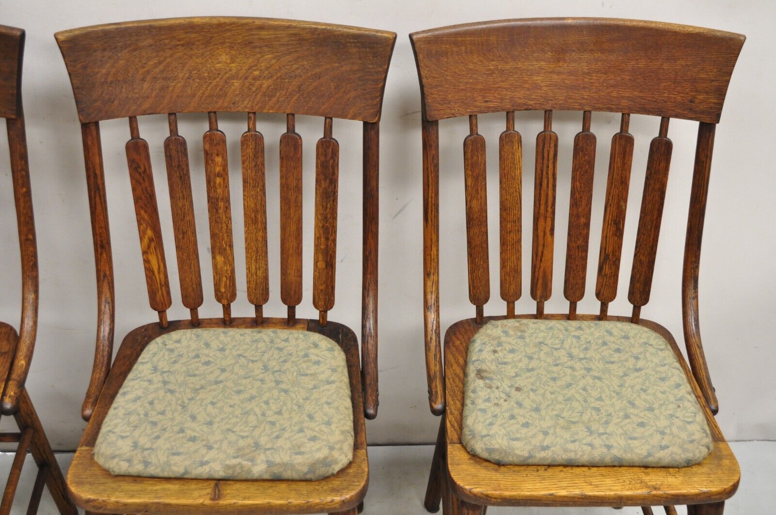 Antique Mission Arts & Crafts Oak Bentwood Slat Back Dining Chairs - Set of 4