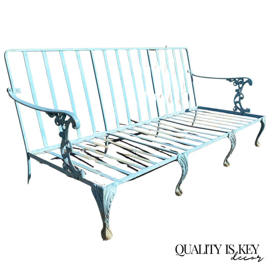 Vintage Molla Cast Aluminum Victorian Style Blue Painted Garden Patio Sofa