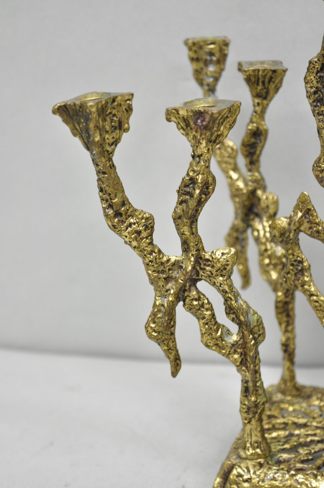 Vintage Mid Century Modern Brutalist Brass Judaica Candelabra by Wainberg