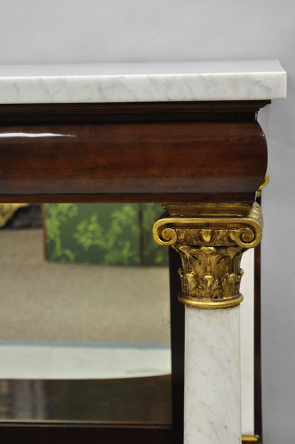 Antique American New York Classical Marble Top Mahogany Console Pier Table