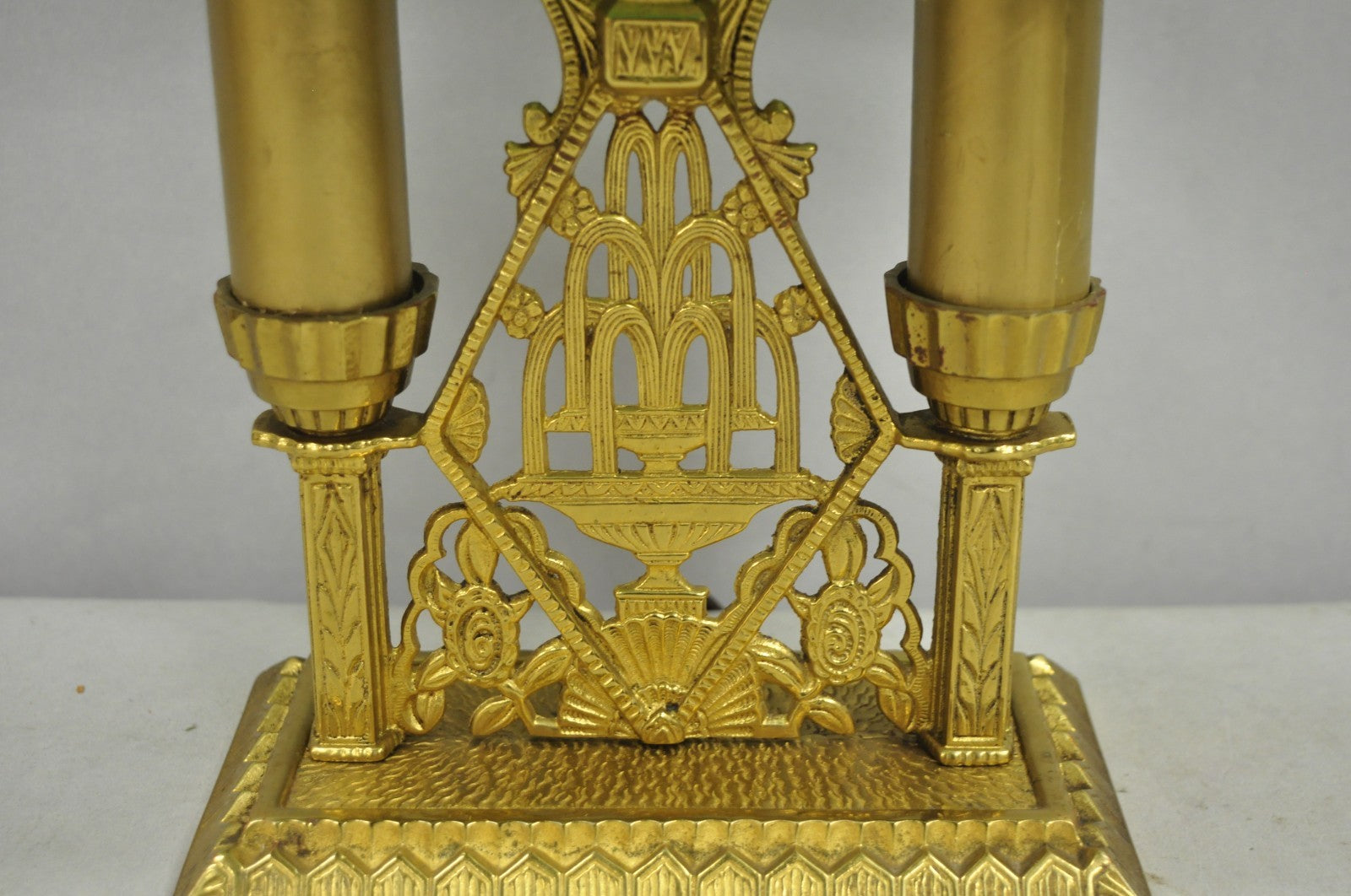 Antique Art Deco Art Nouveau Gold Gilt Metal Student Desk Lamp w/ Green Shade