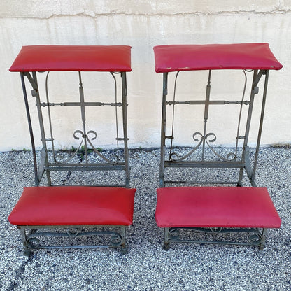 Antique Spanish Gothic Wrought Iron Kneeler Prie Dieu Prayer Benches - a Pair