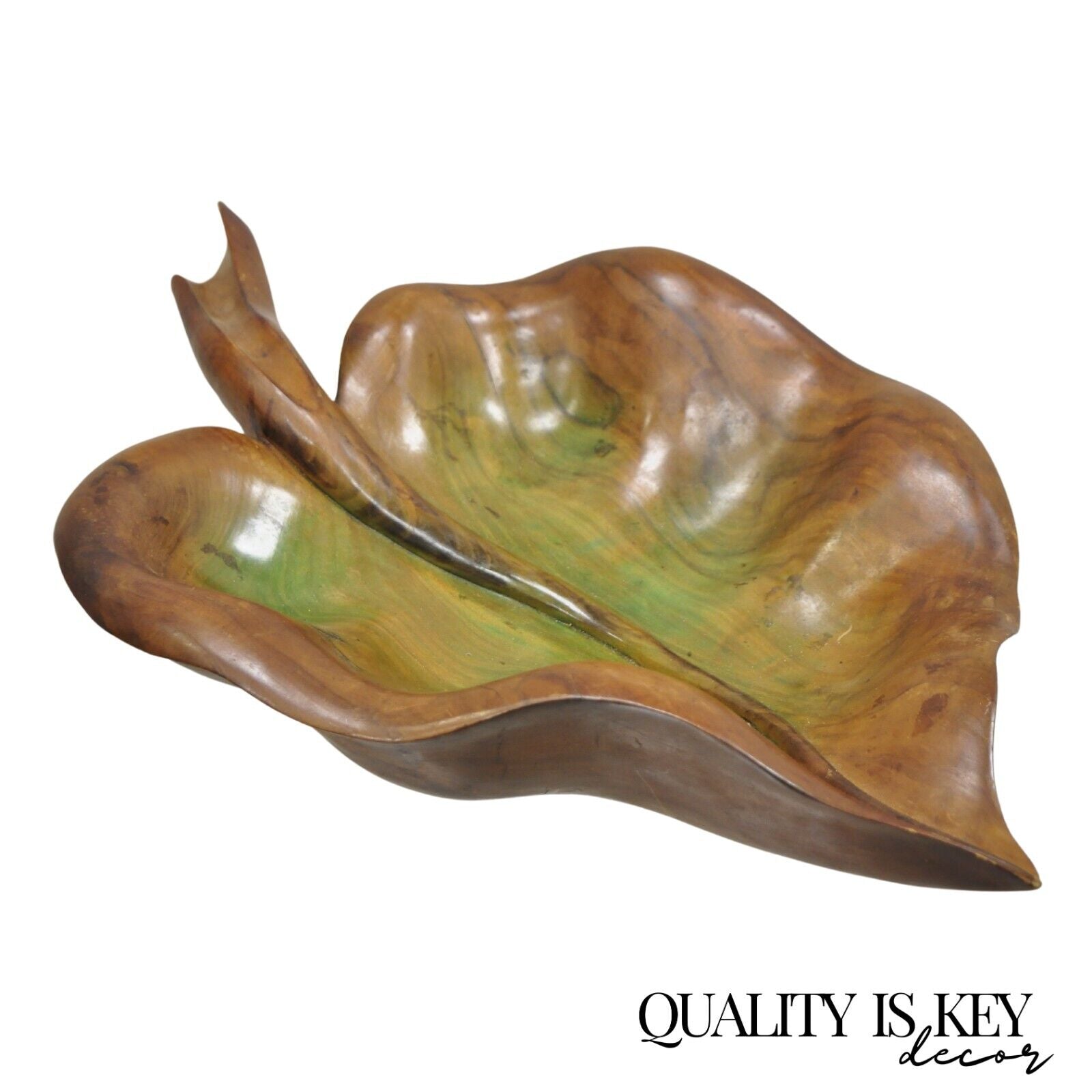 Vintage Dan Karner Mid Century Modern Hand Carved Wood Leaf Centerpiece Bowl