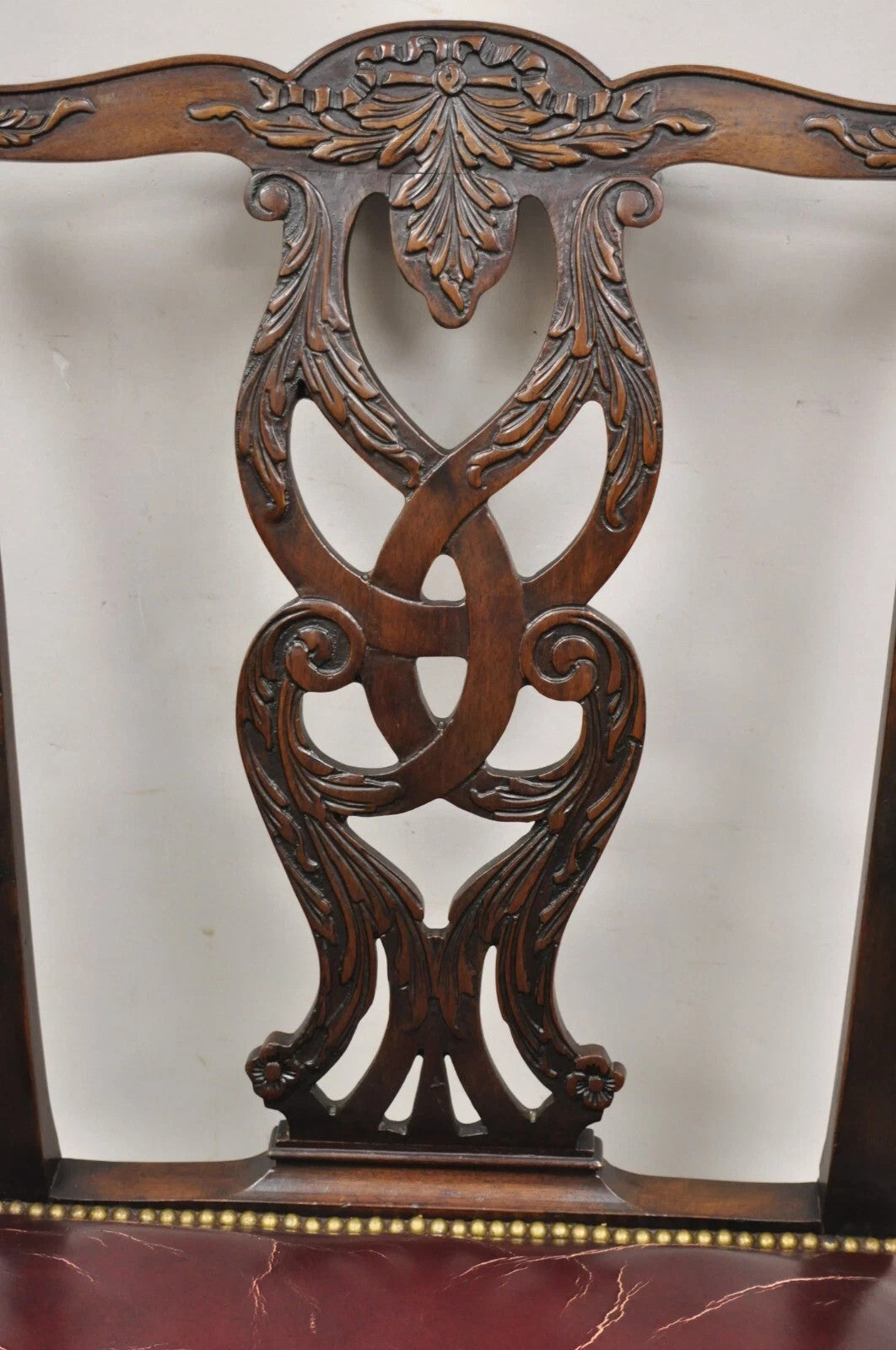 Antique Chippendale Georgian Carved Mahogany Ball and Claw Leather Arm Chair