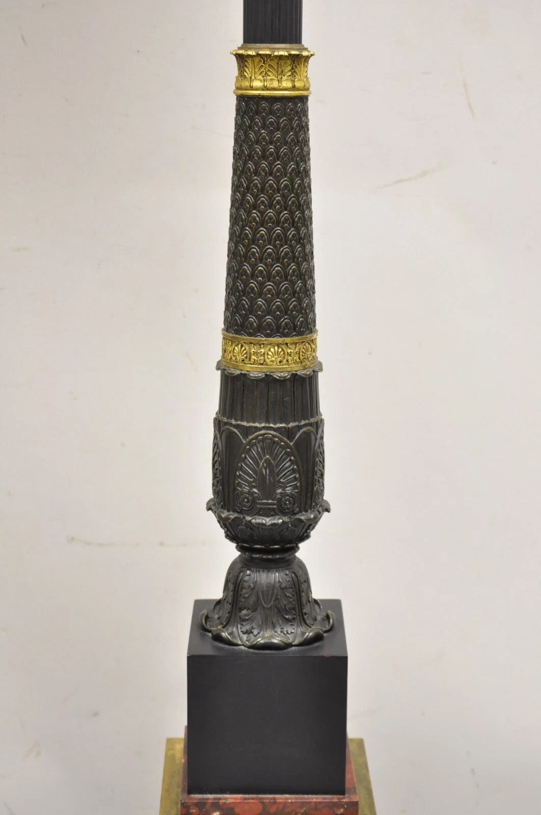 French Empire 68" Tall Bronze & Marble Lighted Candelabra Torchiere Floor Lamps