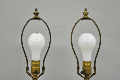 Vintage Italian Neoclassical Empire Iridescent Blue Glass Column Table Lamp Pair