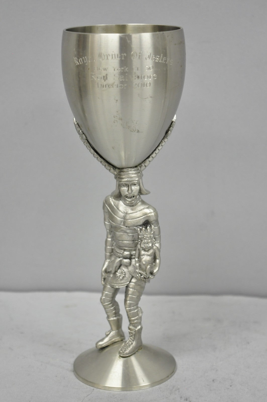 Vintage Royal Order of Jesters Figural Pewter Metal Mirth is King Award Goblet