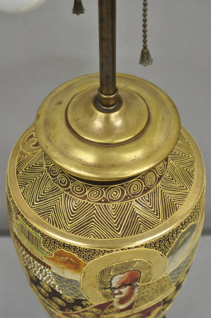 Vintage Japanese Oriental Porcelain Satsuma Vase Gold Gilt Figural Table Lamp