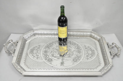 Antique Rogers Smith & Co Art Nouveau Large Silver Plated Crane Bird Etched Tray