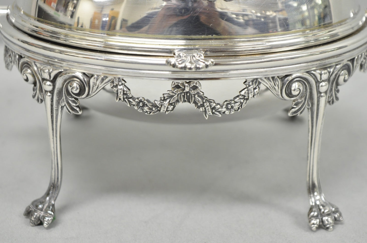 Antique English Edwardian Silver Plated Revolving Oval Serving Butter Dish