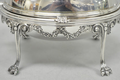 Antique English Edwardian Silver Plated Revolving Oval Serving Butter Dish