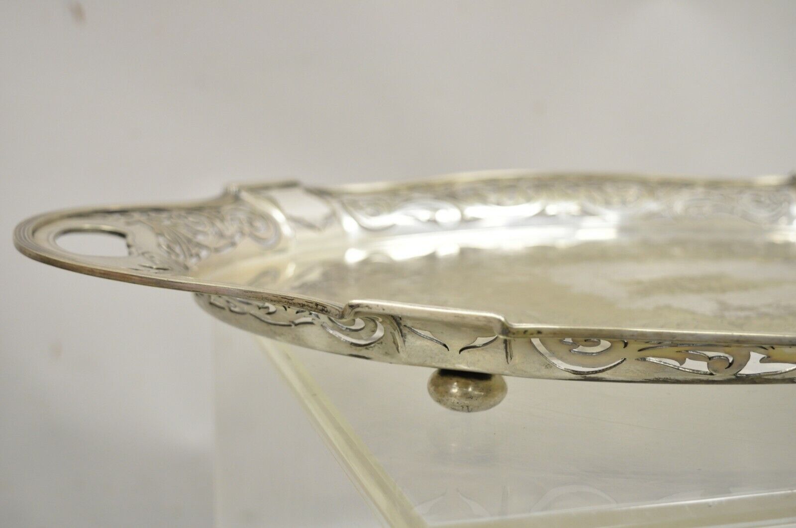 Antique D & H England 24" Silver Silver Plated Pierced Scalloped Platter Tray