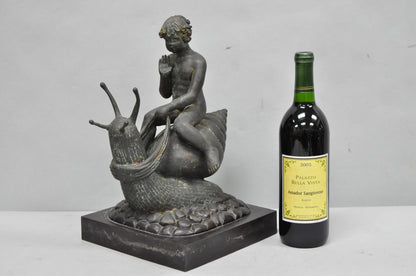 Vintage Mythical Bronze Cherub Riding Snail Sculpture Figure attr Maitland Smith