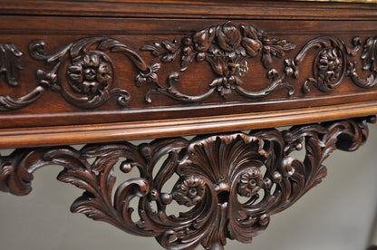 Antique French Baroque Rococo Carved Walnut Marble Top Sideboard Buffet w Drawer