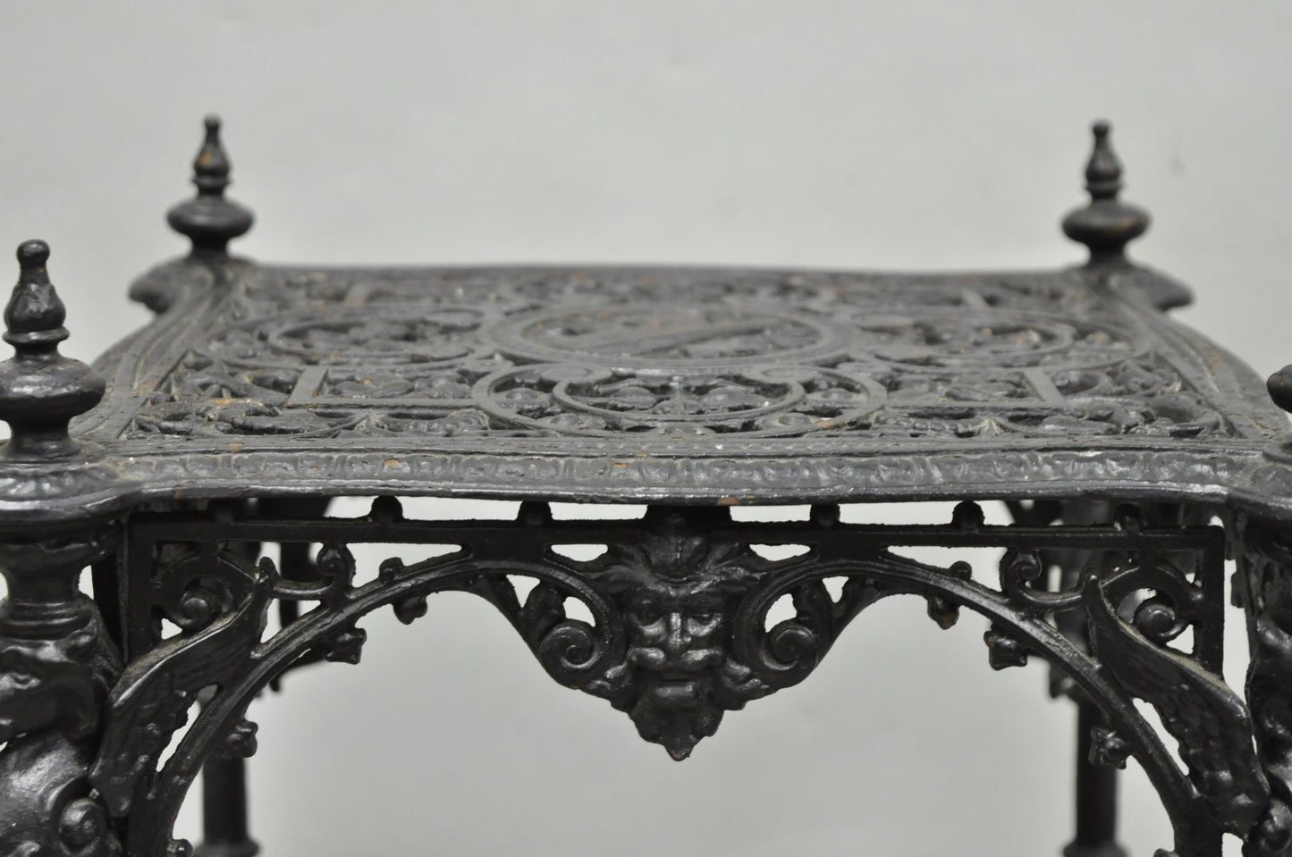 Antique French Renaissance Victorian Cast Iron Figural 3 Tier Plant Stand Table