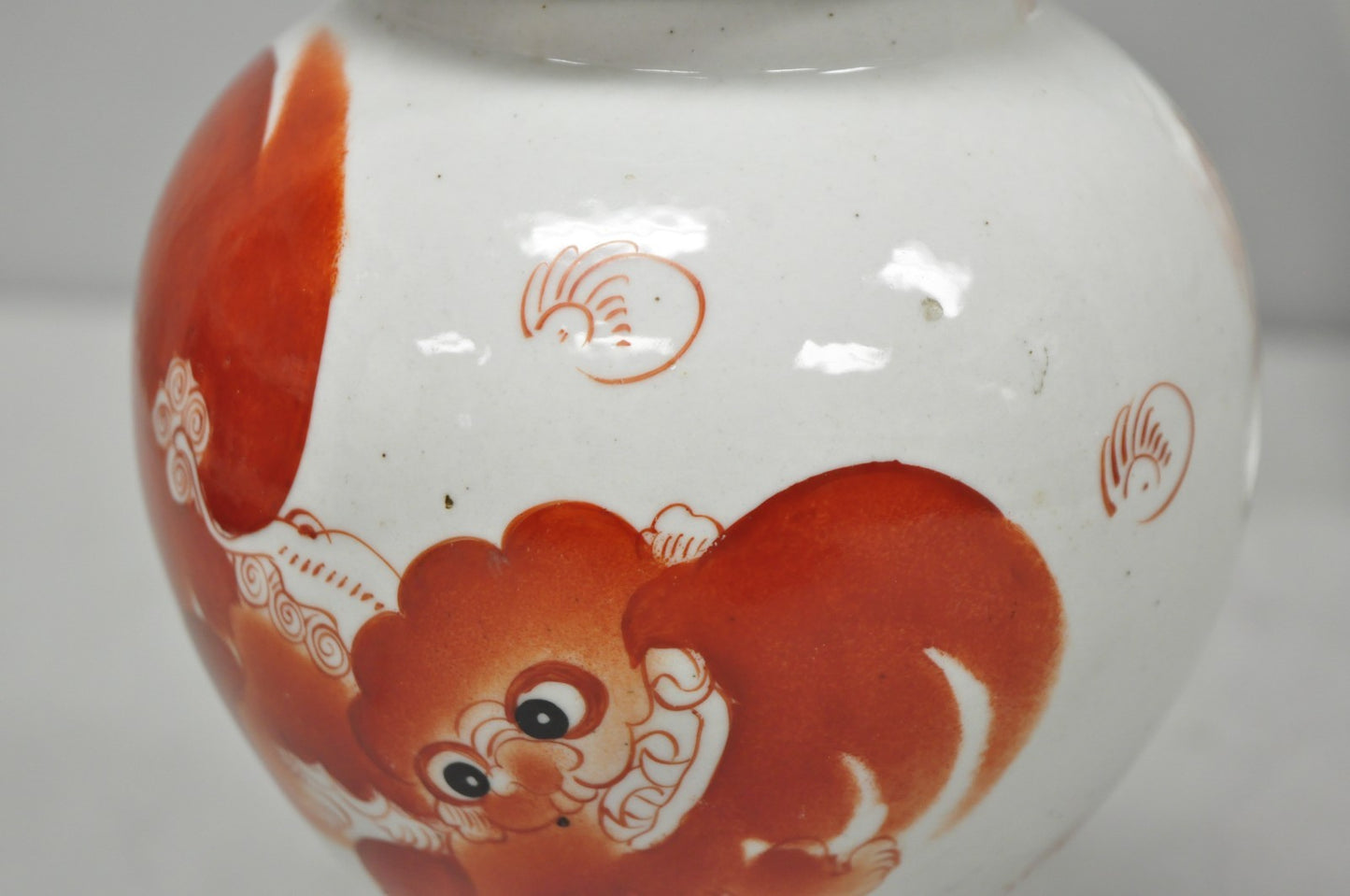 Vintage Chinese Hand Painted Foo Dog Porcelain Covered Ginger Jar - a Pair