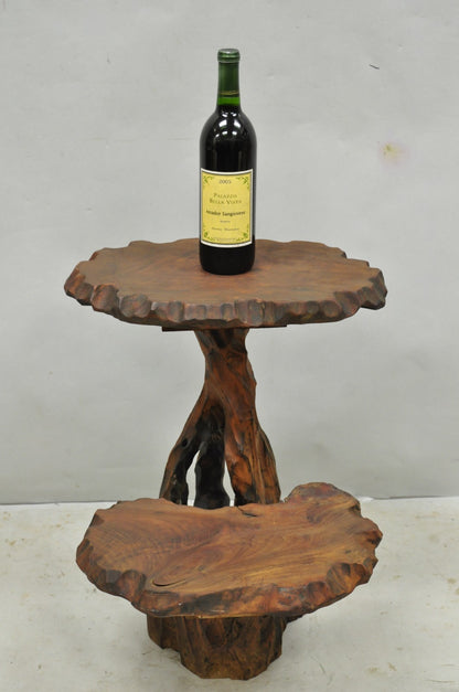 Vintage Mid Century Modern Live Edge 2 Tier Walnut Plant Stand Side Table