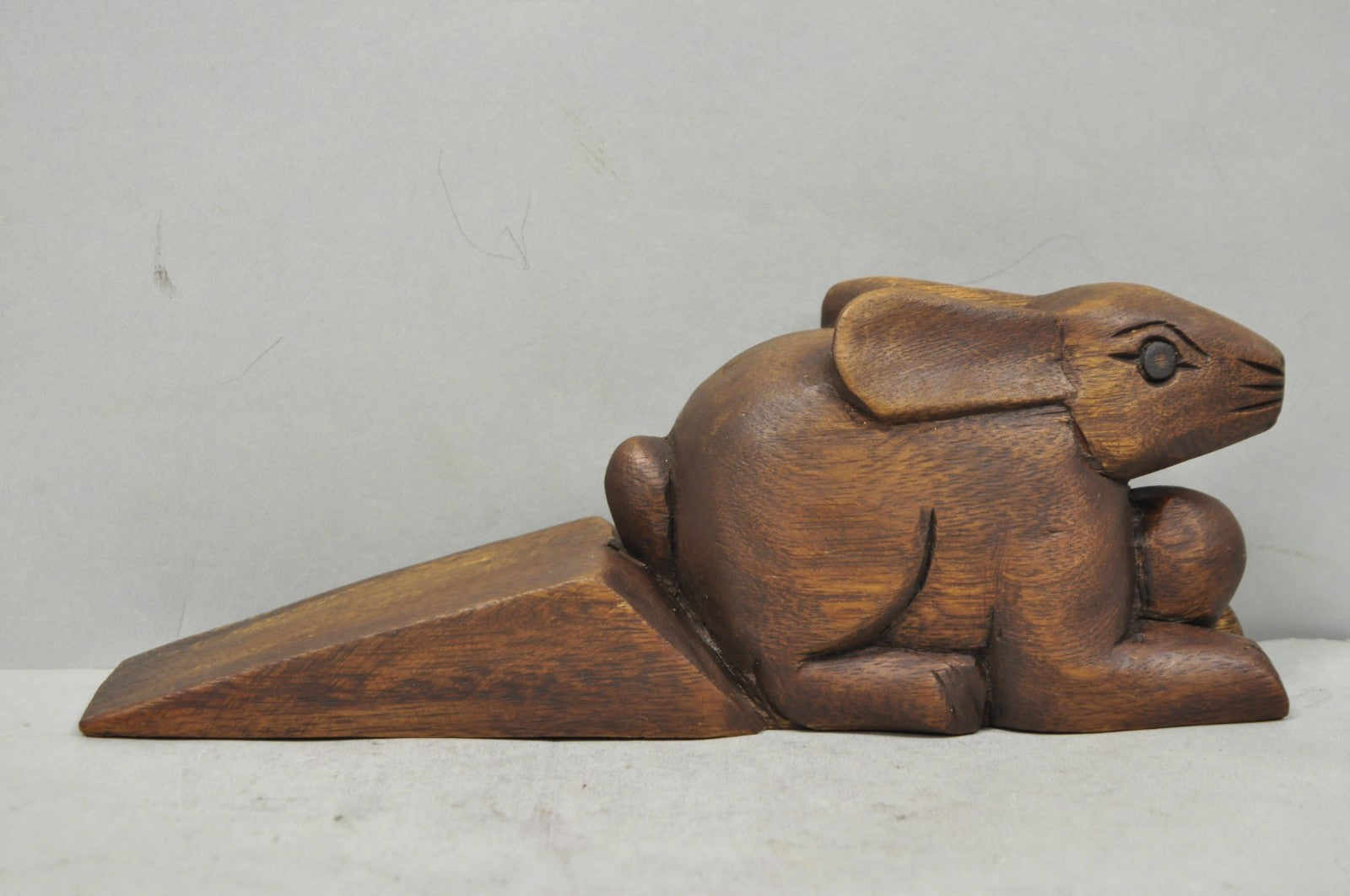 Folk Art Style Solid Carved Wood Bunny Rabbit Door Stop