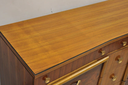 Mid Century Modern Art Deco Walnut Long Dresser Credenza w Mirror by Joerns Bros