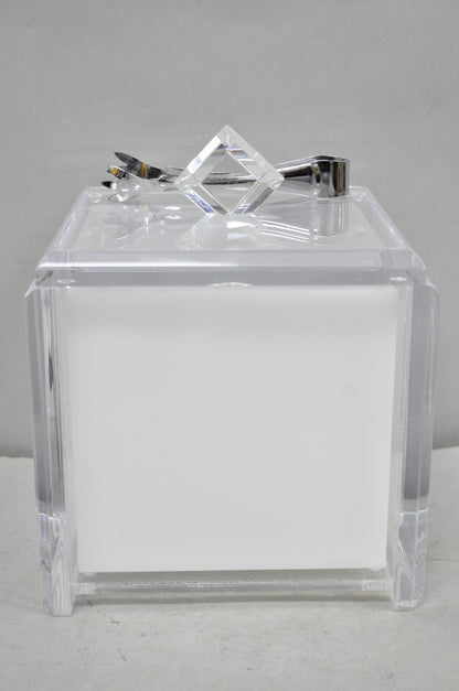 Vintage Mid Century Modern Clear Lucite Acrylic Diamond Handle Ice Bucket