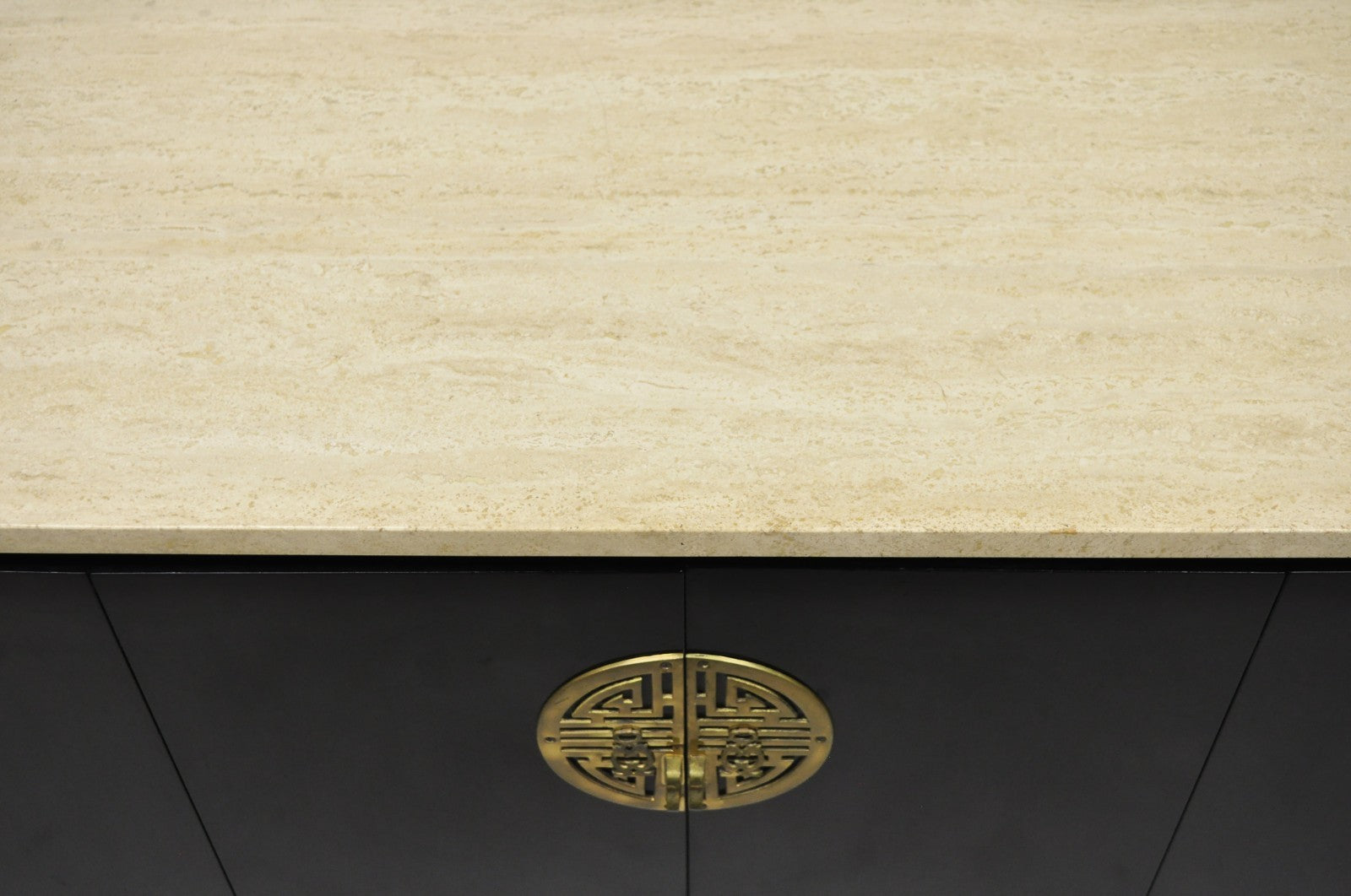 Paul McCobb for Calvin Irwin Travertine Top Black Mahogany Sideboard Credenza