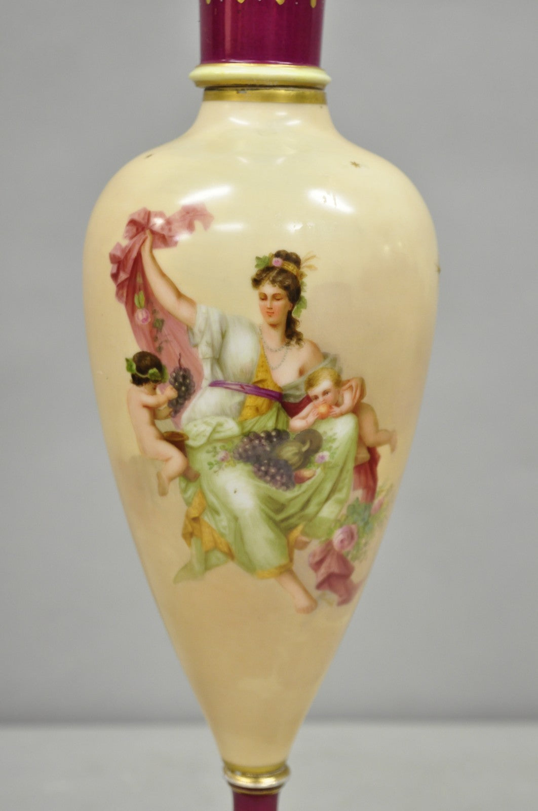 Antique Royal Vienna Austrian Porcelain 21" Hand Painted Red Urn Vase with Lid
