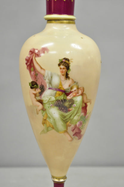 Antique Royal Vienna Austrian Porcelain 21" Hand Painted Red Urn Vase with Lid