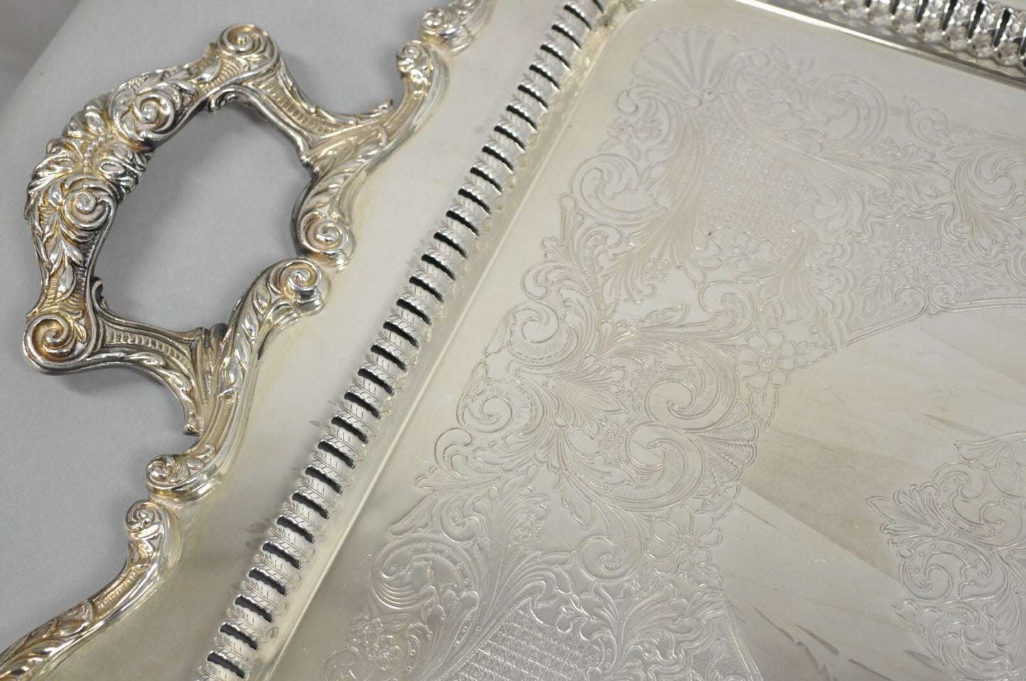 English Silver Large Victorian Silver Plated Rectangular Serving Platter Tray