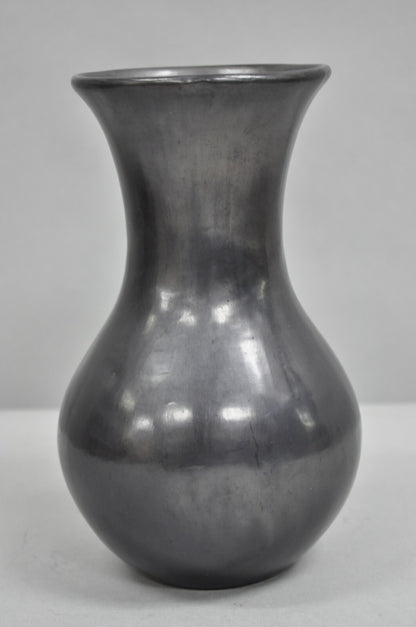 Dona Rosa Barro Negro Black Pottery 9" Bulbous Flower Vase Mid Century Modern