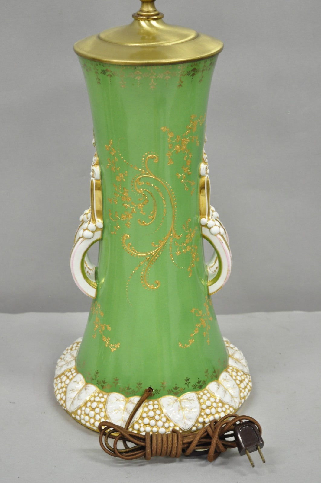 Antique Victorian Green Austrian Porcelain Hand Painted Flower French Table Lamp
