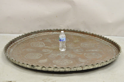 Vintage Copper Syrian Middle Eastern Large 44" Round Engraved Serving Tray