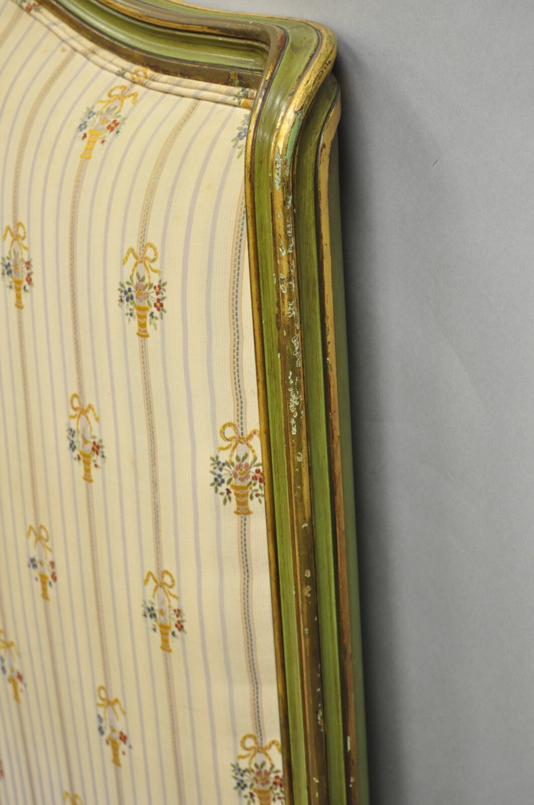 Antique French Louis XVI Style Green Painted Upholstered Twin Bed by Vanleigh