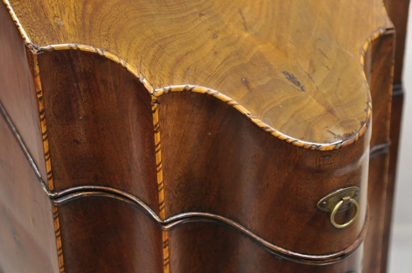 Antique George III Georgian Mahogany & Satinwood Inlay Buffet Knife Box