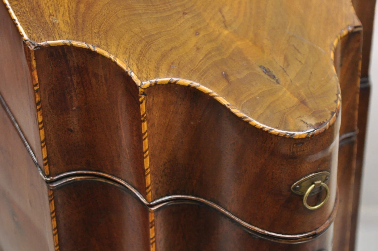 Antique George III Georgian Mahogany & Satinwood Inlay Buffet Knife Box