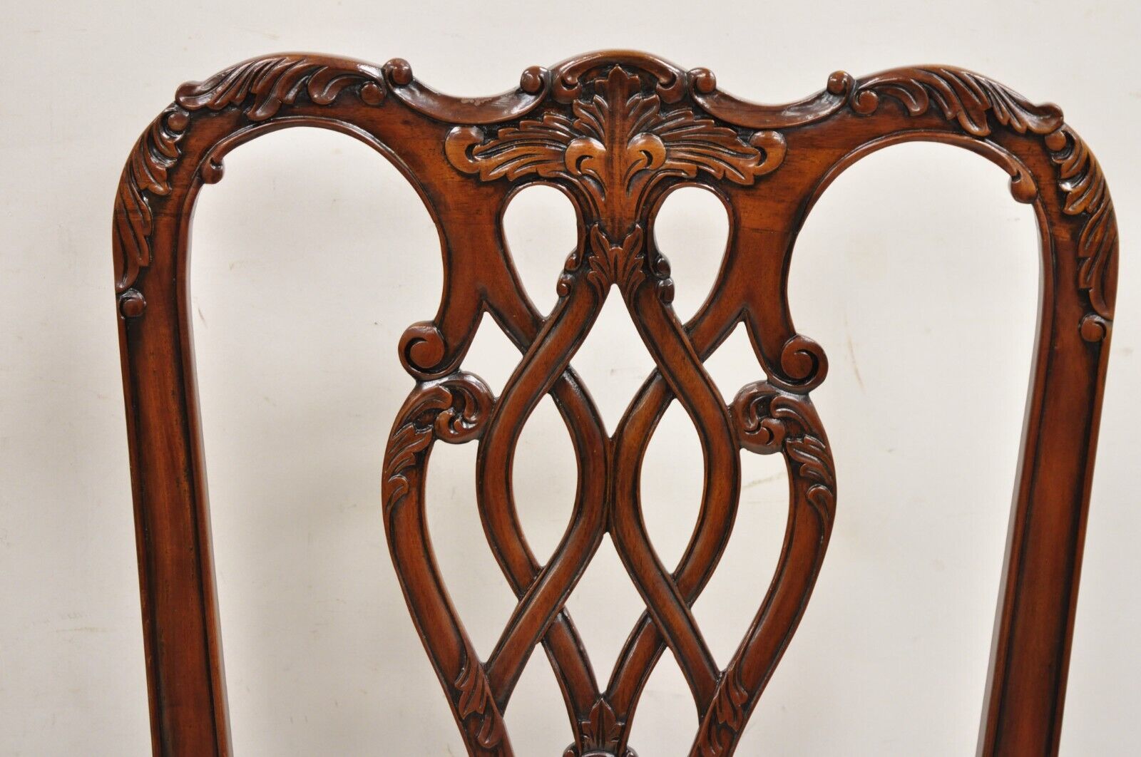 English Chippendale Style Carved Mahogany Ball & Claw Dining Side Chairs - Pair